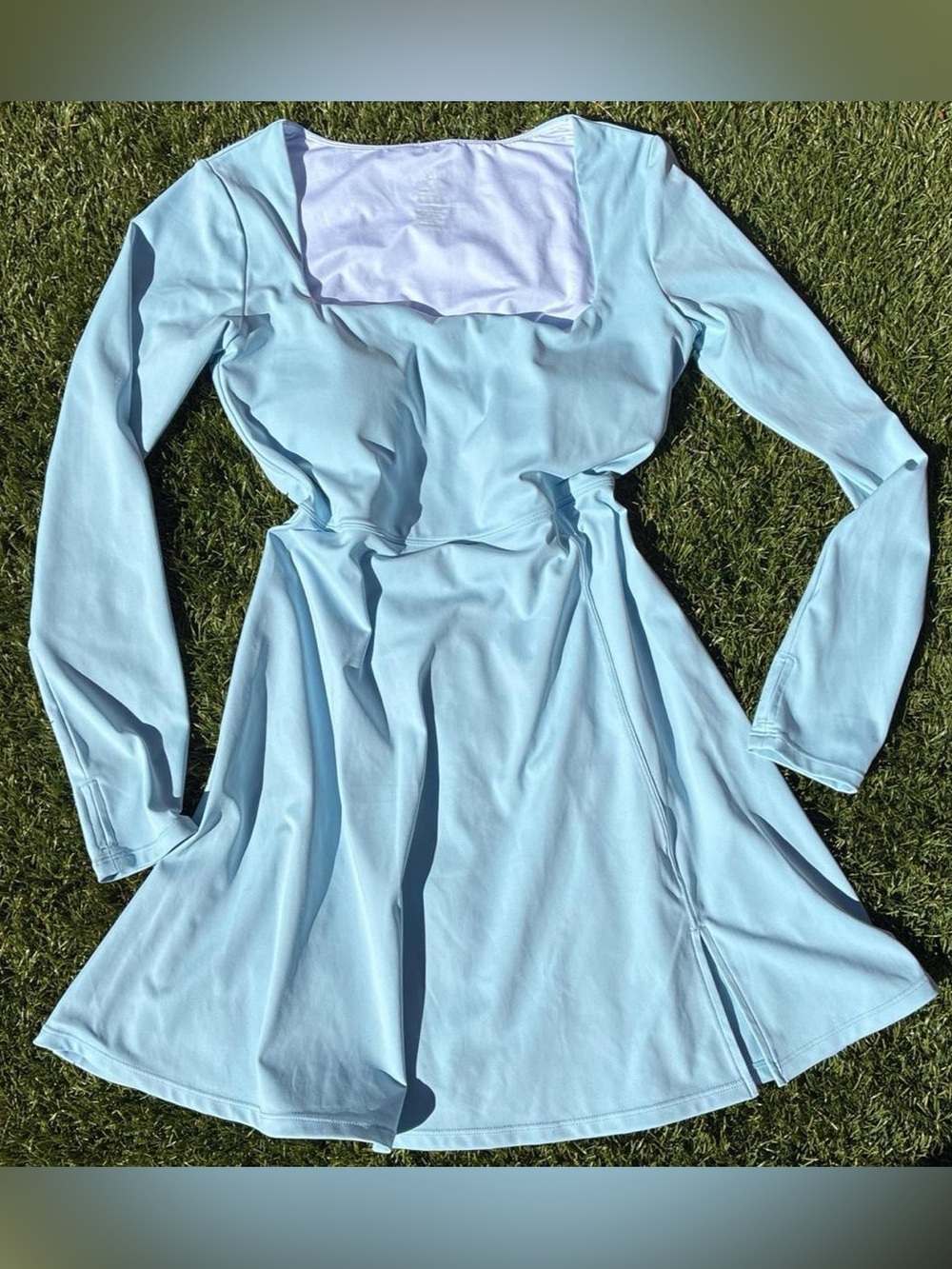 Women’s Light Blue Long Sleeve Midi Fit & Flare Dress